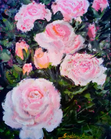 Malerei mit dem Titel "The Roses In Blooms" von Sunshine Amos, Original-Kunstwerk, Acryl
