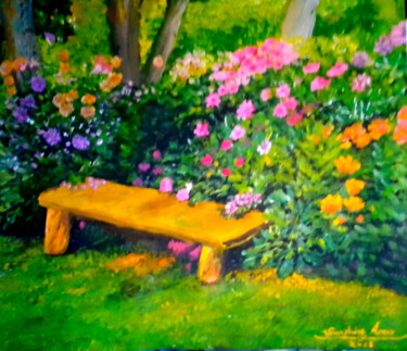 Painting titled "It's So Peaceful He…" by Sunshine Amos, Original Artwork, Acrylic