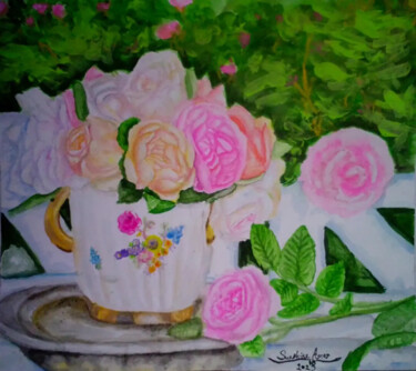 Malarstwo zatytułowany „Garden In A Vase No…” autorstwa Sunshine Amos, Oryginalna praca, Akwarela