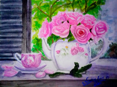 Pintura intitulada "Garden In A Vase No…" por Sunshine Amos, Obras de arte originais, Aquarela