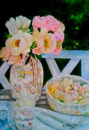 Ζωγραφική με τίτλο "Garden In A Vase No…" από Sunshine Amos, Αυθεντικά έργα τέχνης, Ακουαρέλα