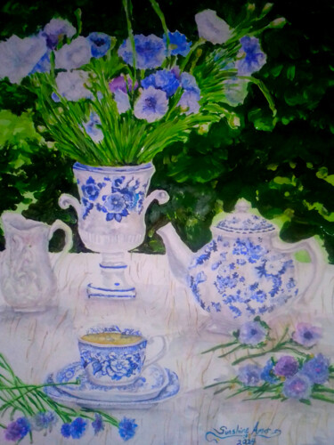 Painting titled "Garden in a Vase Nu…" by Sunshine Amos, Original Artwork, Watercolor