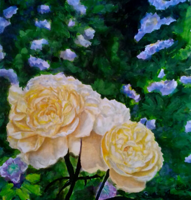 Malerei mit dem Titel "Flower House 1" von Sunshine Amos, Original-Kunstwerk, Aquarell
