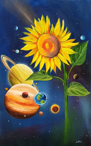 Malerei mit dem Titel "Sun-flower system" von Suntola, Original-Kunstwerk, Öl
