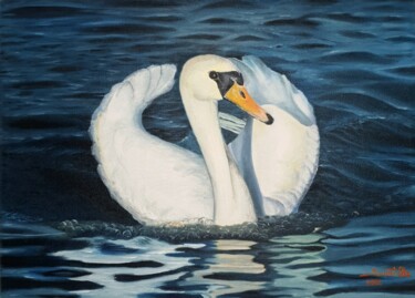 Картина под названием "Swan" - Suntola, Подлинное произведение искусства, Масло Установлен на Деревянная рама для носилок