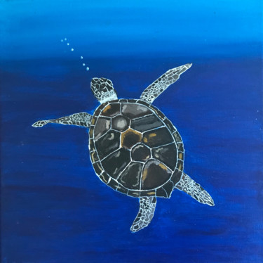 Peinture intitulée "Tortue de mer au fo…" par Sunwoo Ji, Œuvre d'art originale, Acrylique