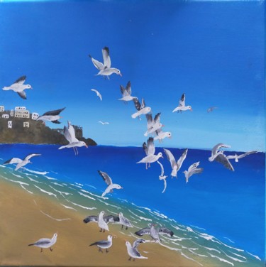 Картина под названием "Paysage marin avec…" - Sunwoo Ji, Подлинное произведение искусства, Акрил