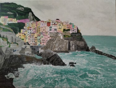 Pintura intitulada "Cinque terre, Italie" por Sunwoo Ji, Obras de arte originais, Acrílico