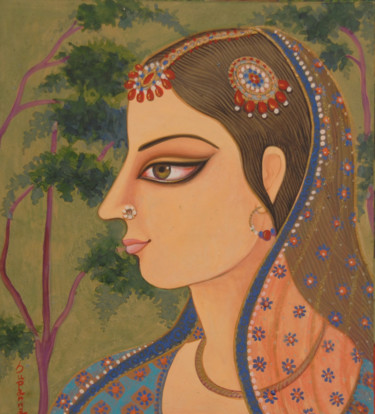 Ζωγραφική με τίτλο "RADHIKA" από Suparna Dey, Αυθεντικά έργα τέχνης, Γκουάς
