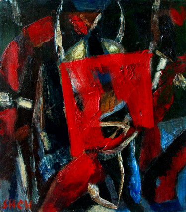 Peinture intitulée "Красный трон" par Victor Shchupak, Œuvre d'art originale, Huile