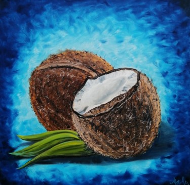 Painting titled "Double coconut" by Marina Orlova-Shaiupova, Original Art, Oil Mounted on Stretcher frame