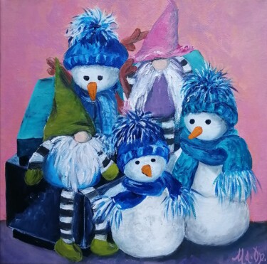 Snowman gang Peinture intitulée "Snowman gang" par Marina Orlova-Shaiupova, Œuvre d'art originale, Huile Monté sur Châssis