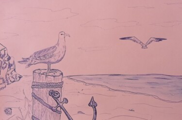 Рисунок под названием "Птички" - Superbuper Super, Подлинное произведение искусства, Гелевая ручка
