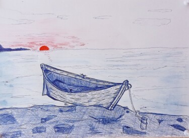 Рисунок под названием "Лодка" - Superbuper Super, Подлинное произведение искусства, Гелевая ручка