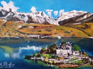 Painting titled "Château de Duingt s…" by Henriette Poglio (Superlatournette), Original Artwork, Oil