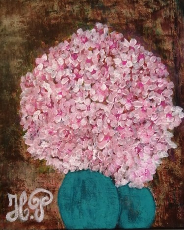Картина под названием "Bouquets d'hortensi…" - Henriette Poglio (Superlatournette), Подлинное произведение искусства, Акрил