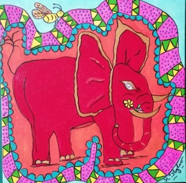 Peinture intitulée "n°19 Vieil éléphant…" par Henriette Poglio (Superlatournette), Œuvre d'art originale, Acrylique