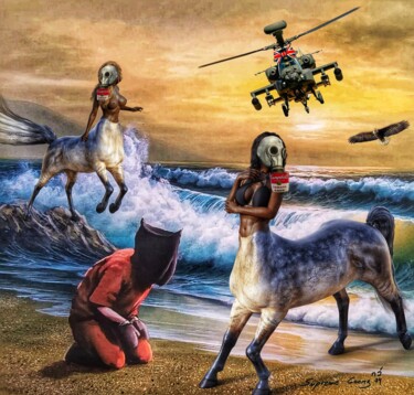 Arts numériques intitulée "Banksy rescuing by…" par Supreme Goonz, Œuvre d'art originale, Collage numérique