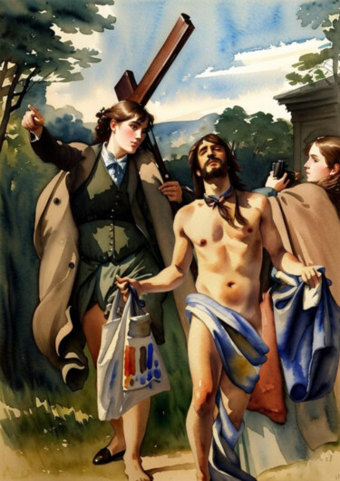 Digital Arts titled "Shopping Christ" by Supreme Goonz, Original Artwork, Digital Collage