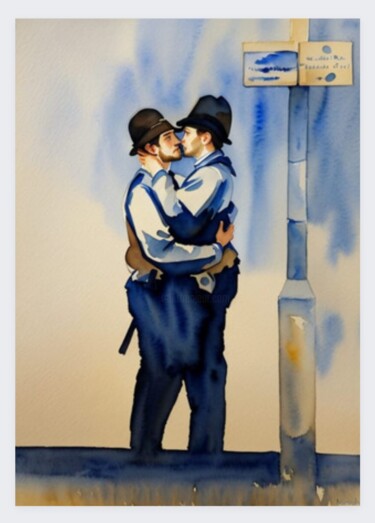 Artes digitais intitulada "Police Kiss" por Supreme Goonz, Obras de arte originais, Imagem gerada por IA