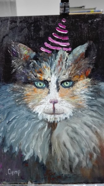 Картина под названием "Кот Миша" - Ирина Супрунова, Подлинное произведение искусства