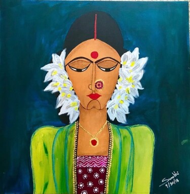 Картина под названием "Nari (Indian Woman)" - Surabhi (d-surabhi-n), Подлинное произведение искусства, Акрил