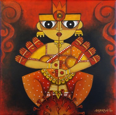 Painting titled "Coronashura Vinashi…" by Surabhi Roy, Original Artwork, Acrylic