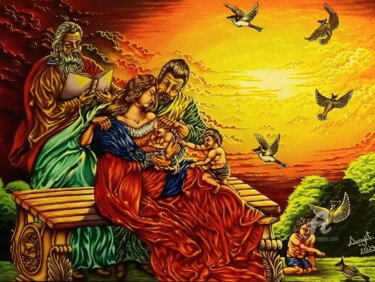 Pintura intitulada "Newborn In The Fami…" por Surajit Purkait, Obras de arte originais, Acrílico Montado em Armação em madei…
