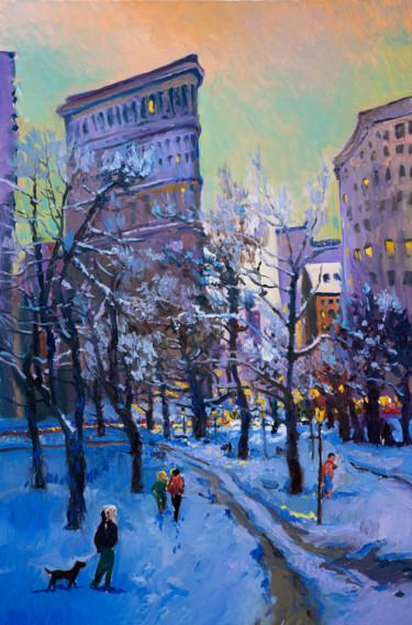 Painting titled "Winter in New York,…" by Suren Nersisyan, Original Artwork, Oil