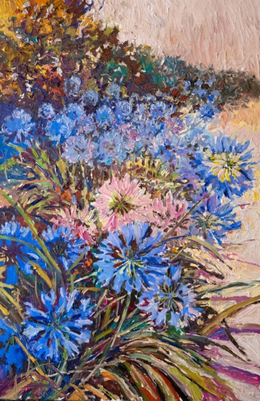 Agapanthus Flowers in the Morning Peinture intitulée "Agapanthus Flowers…" par Suren Nersisyan, Œuvre d'art originale, Huile
