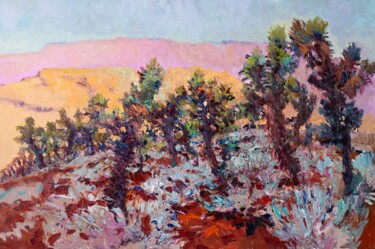 Painting titled "Joshua Trees in the…" by Suren Nersisyan, Original Artwork, Oil Mounted on Wood Stretcher frame