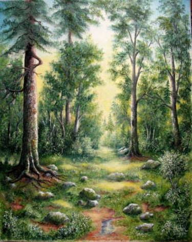 Painting titled "Au fond de la clair…" by Gérard Jéhin, Original Artwork, Oil