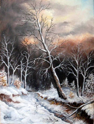 Ζωγραφική με τίτλο "Soir d'hiver" από Gérard Jéhin, Αυθεντικά έργα τέχνης, Λάδι