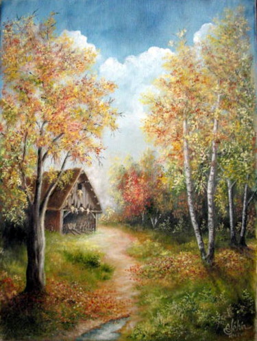 Peinture intitulée "La vieille grange" par Gérard Jéhin, Œuvre d'art originale, Huile Monté sur Châssis en bois