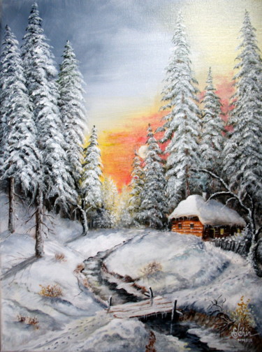 Schilderij getiteld "Un soir d'hiver ." door Gérard Jéhin, Origineel Kunstwerk, Olie