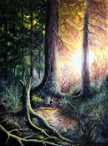 Painting titled "La forêt mystérieus…" by Gérard Jéhin, Original Artwork, Oil