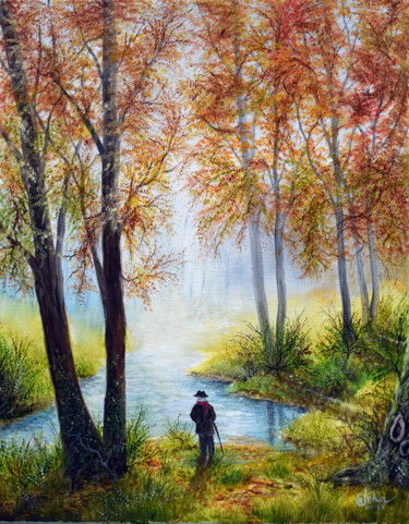 Painting titled "Escapade automnale." by Gérard Jéhin, Original Artwork, Oil