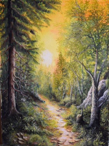 Malerei mit dem Titel "Le sentier des mule…" von Gérard Jéhin, Original-Kunstwerk, Öl