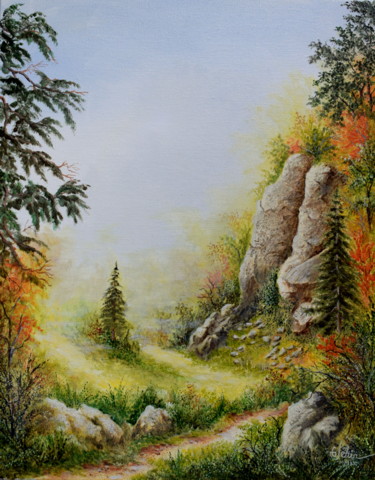 Pintura intitulada "Brouillard d'automn…" por Gérard Jéhin, Obras de arte originais, Óleo