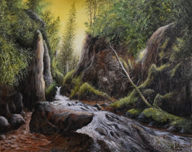 Painting titled "La cascade du Géhar…" by Gérard Jéhin, Original Artwork, Oil