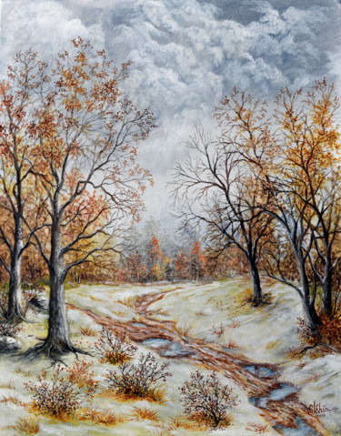 Malerei mit dem Titel "Première neige." von Gérard Jéhin, Original-Kunstwerk, Öl