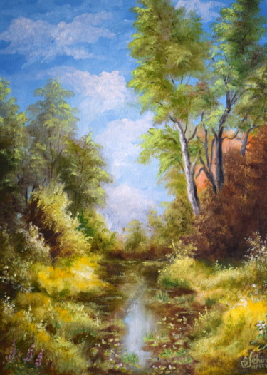 Peinture intitulée "L'étang oublié" par Gérard Jéhin, Œuvre d'art originale, Huile