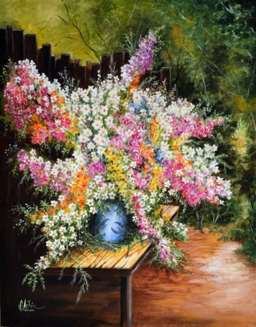Pintura intitulada "Bouquet de fleurs" por Gérard Jéhin, Obras de arte originais, Óleo