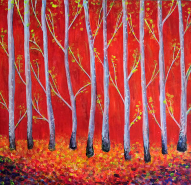 Painting titled "Red forest. Fluores…" by Suriko, Original Artwork, Acrylic