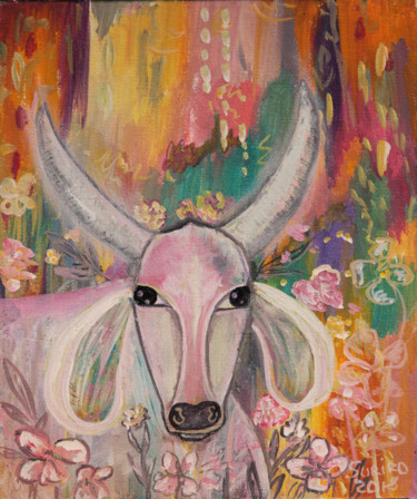 Painting titled "Spring cow. Acrylic…" by Suriko, Original Artwork, Acrylic