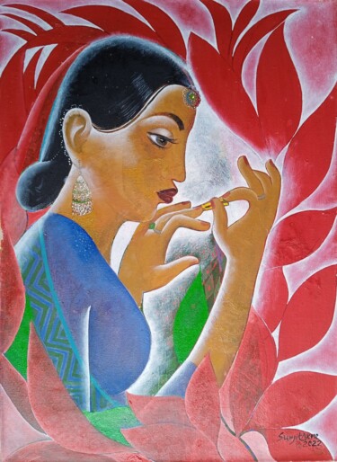 Painting titled "Nayika" by Surjit Akre, Original Artwork, Oil