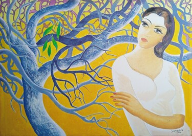 Painting titled "Aasha" by Surjit Akre, Original Artwork, Oil