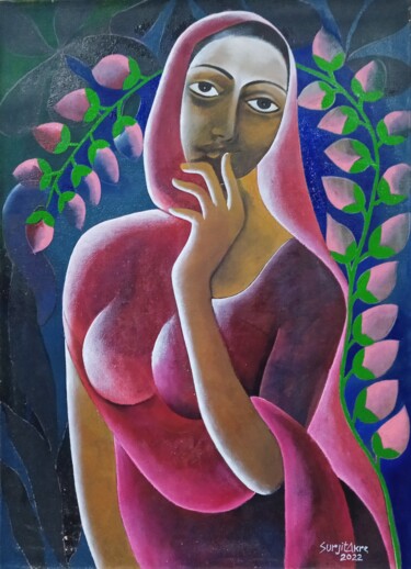 Painting titled "Mijaaj" by Surjit Akre, Original Artwork, Oil