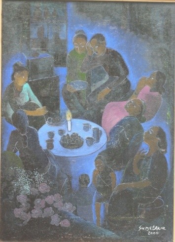 Peinture intitulée "Candle light" par Surjit Akre, Œuvre d'art originale, Huile