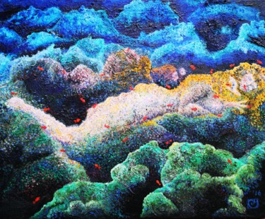 Peinture intitulée "Serpientes Aquaticas" par Karlijn Surminski, Œuvre d'art originale, Huile Monté sur Châssis en bois